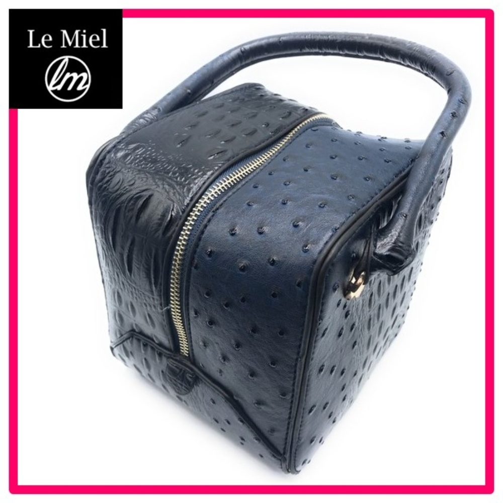Le Miel Black & Navy Vegan Croc-Ostrich Purse